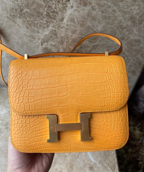 에르메스 콘스탄스18 앰버 옐로우 금장 악어가죽